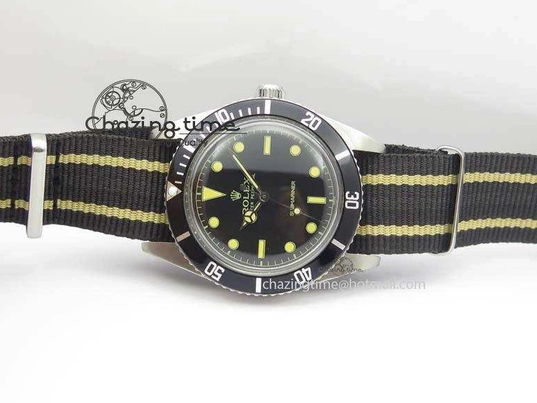 Strap SS Vintage On Dial Black A2836 Date Nylon No 1680 Submariner 0403
